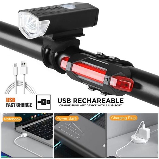 Bike Light, USB LED Rechargeable, Front and rear, Headlight Lamp Flashlight Cycling Safety Warning Light
