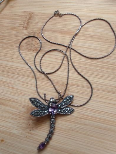 Vintage sterling silver Dragon fly pendant necklace