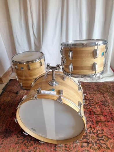 Ludwig 3 ply 70s Butcher Block and LM402 6.5 Supraphonic Snare - Blue Olive Drums Kit Led Zeppelin