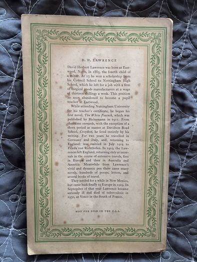 Vintage Book Selected Poems by D. H. Lawrence