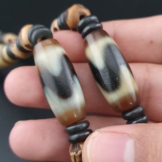 Antique Burmese Pumtek Pyu & Himalayan Tibetan Agate with Skull Shape Beads Necklace