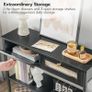 Rattan-Like Black Console Table, 3-Tier Hallway Table with 2 Flip-Down Drawers and Storage Shelves, 80 cm, Open and Hidden Storage Space, Woven Decoration, Black Image 4