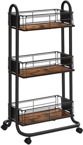 _Serving Trolley, Kitchen Trolley, Kitchen Shelf on Wheels, 3 Levels, 360 Rotation, for Kitchen, Dining Room, Living Room, Study Room, Vintage Brown/Black