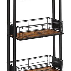 _Serving Trolley, Kitchen Trolley, Kitchen Shelf on Wheels, 3 Levels, 360 Rotation, for Kitchen, Dining Room, Living Room, Study Room, Vintage Brown/Black