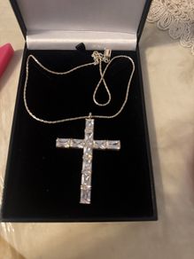 Beautiful silver cross and chain with diamonds was never worn would be a beautiful Christmas present or birthday present