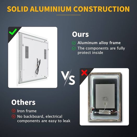FREE EXPRESS SHIPPING Backlit Bluetooth Bathroom Mirrors with Shaver Socket, 500 x 700 mm Illuminated Wall Mounted Bathroom Vanity Mirror with LED Lights and Demister Pad
