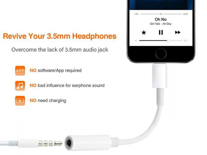 Lightning to 3.5mm Headphone Jack Adapter 10cm White