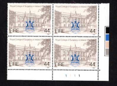 1984 Ireland Medical Institution 44p Royal College of Surgeons and Logo Commemorative Stamps Plate Block 1111 incl Traffic Light Mint Never Hinged (MNH)