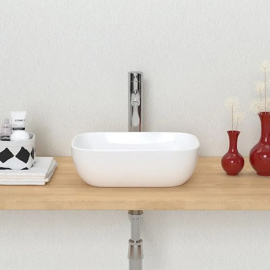 Modern Bathroom Small Vessel Sink Above Counter Compact Porcelain Ceramic Wash Basin Small Vanity Sink Lavatory Wash Hand Basin,362 x 248 x 112mm