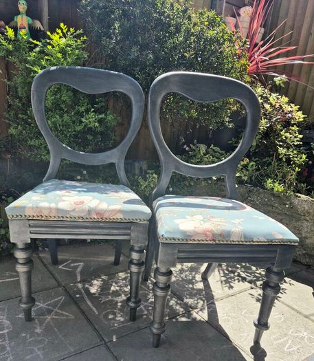 2x Bespoke Antique Balloon Back Chairs in Old World Silver Finish