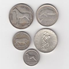 Ireland,4 x1928 Saorstat Eireann coins, 2/6, 2/-,1/-,(75% Silver)Coins,1x6d & 10/- (1966)(83.3% silver) coin (No: G9)