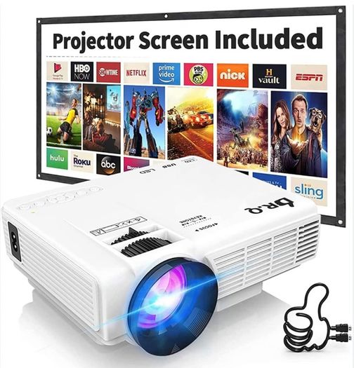 Projector with Projection Screen 1080P Full HD Supported, Upgraded 6500 Lux Video Projector Compatible with TV Stick PS4 HDMI USB AV (FREE POSTAGE