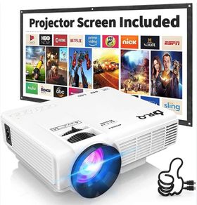 Projector with Projection Screen 1080P Full HD Supported, Upgraded 6500 Lux Video Projector Compatible with TV Stick PS4 HDMI USB AV (FREE POSTAGE