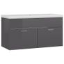 Sink Cabinet with Built-in Basin High Gloss Grey Chipboard Image 2