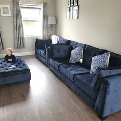 Navy Velvet 3 seater + 2 seater + ottoman