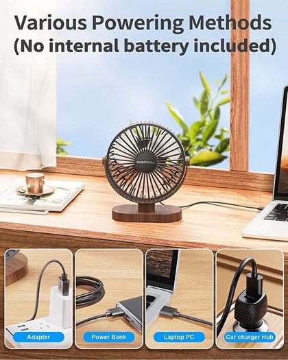Desk Fan, Small USB Desk Fan Silent, 3 Speeds Portable Personal Desktop Fan, Dual 360 Degree Adjustment Mini Fan, Quiet Operation for Home,Office,School and Outdoor