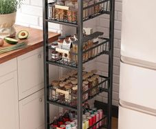 Vegetable Rack with Wooden Top,5-tier kitchen Storage Trolley,Vegetable Trolley on Wheels for Kitchen, Pantry, Office