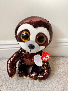 TY Flippables Dangler Sloth Brown Gold Sequins approx. 23 cm. Used Please see photos
