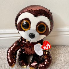 TY Flippables Dangler Sloth Brown Gold Sequins approx. 23 cm. Used Please see photos