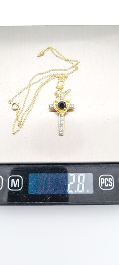 Vintage 18kt Gold On Sterling Silver Black Spinel Cross Necklace