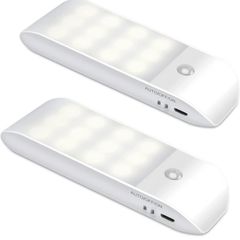 Motion Sensor Lights Indoor, 2 Pack USB Rechargeable LED Night Light with 3 Modes (AUTO/ON/OFF), Stick-On Cupboard Light with Magnetic Strips for Wardrobe, Bedroom, Stair, Cabinet, Kitchen, Hallway (FREE POSTAGE)