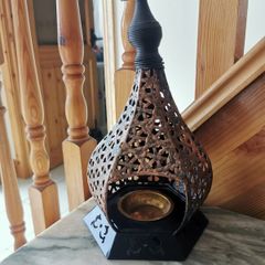 Moroccan Style Metal Candle Lantern. Black & Antique Copper