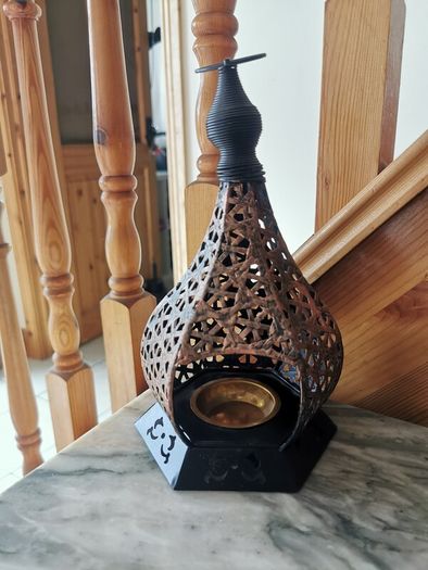 Moroccan Style Metal Candle Lantern. Black & Antique Copper