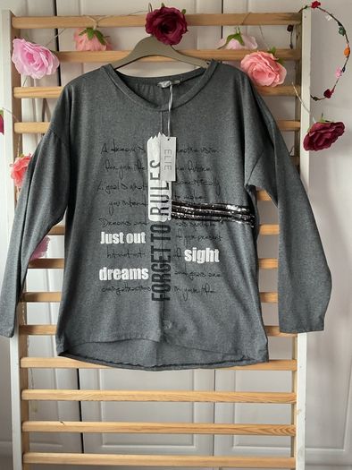 Bnwt Elie charcoal grey embelished top one size long sleeve top