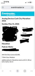 Cork City Marathon Ticket