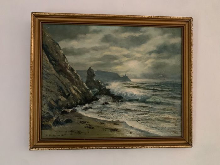 Original oil paintimg, Neville Henderson. "Howth from Doldrum Bay"