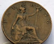 1917 bronze farthing WW1 George V