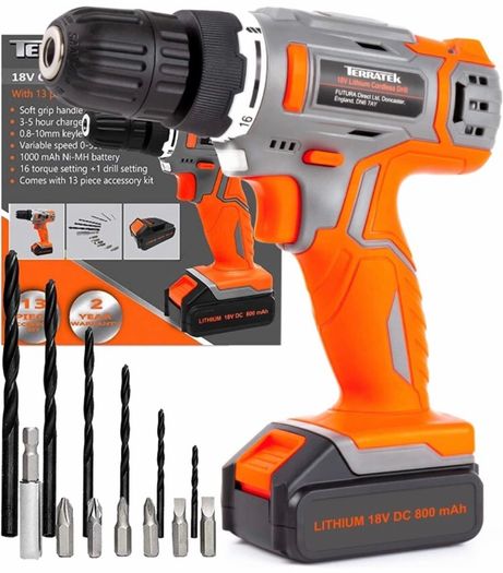 13Pc Cordless Drill Driver 18V/20V-Max Lithium-Ion, Electric Screwdriver, Accessory Kit, LED Work Light, Quick Change Battery & Charger Included
