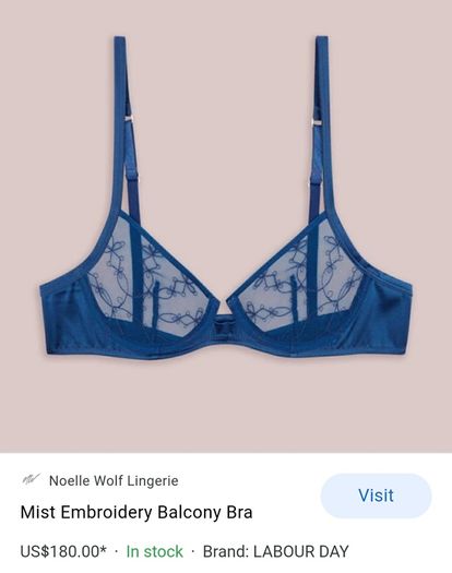 Noelle Wolf Mist Embroidery Balcony Bra navy silk size 32D