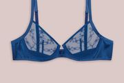 Noelle Wolf Mist Embroidery Balcony Bra navy silk size 32D