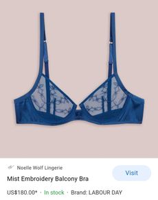 Noelle Wolf Mist Embroidery Balcony Bra navy silk size 32D