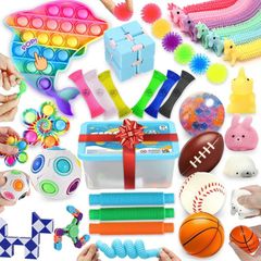 Upgraded Cheap Sensory Fidget Toy Set 34 Pack Fidget Toys Autism Stress Relief Toys Party Bag Fillers Fiddle Toys for Kids, Magic Rainbow Ball Puzzle Ball, Stretchy Strings, Spinning Skateboards (FREE POSTAGE)