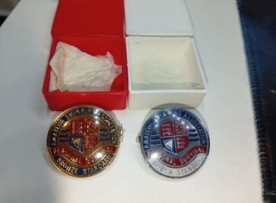 Vintage ASA Personal Survival Bronze/silver Standard Pin Badges x2 | Original Boxed e/c 1970s