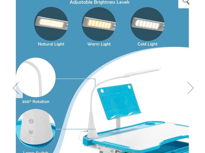 Adjustable kids study table, chair, led light set