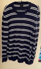 H&M Slim Fit Fine-Knit Navy and White Striped Cotton Jumper