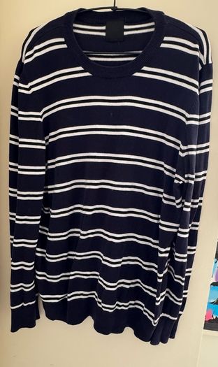 H&M Slim Fit Fine-Knit Navy and White Striped Cotton Jumper