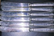 Set of 6 Antique EPNS butter knives with Sterling Silver handles