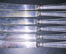 Set of 6 Antique EPNS butter knives with Sterling Silver handles