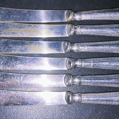 Set of 6 Antique EPNS butter knives with Sterling Silver handles