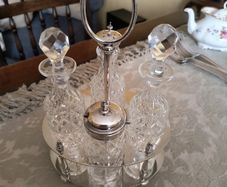 Silver & Cut Glass Condiment Set.