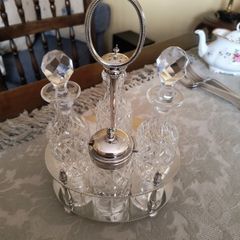 Silver & Cut Glass Condiment Set.
