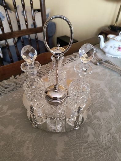Silver & Cut Glass Condiment Set.