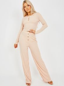 Button Detail Ribbed Co-ord