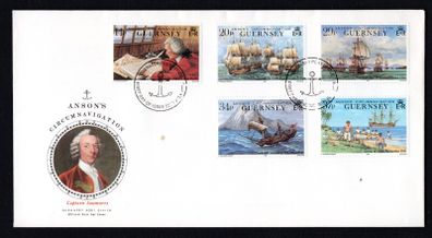 1990 Guernsey 250th Anniversary of Anson's Circumnavigation Commemorative Stamps Official First Day Cover (FDC)