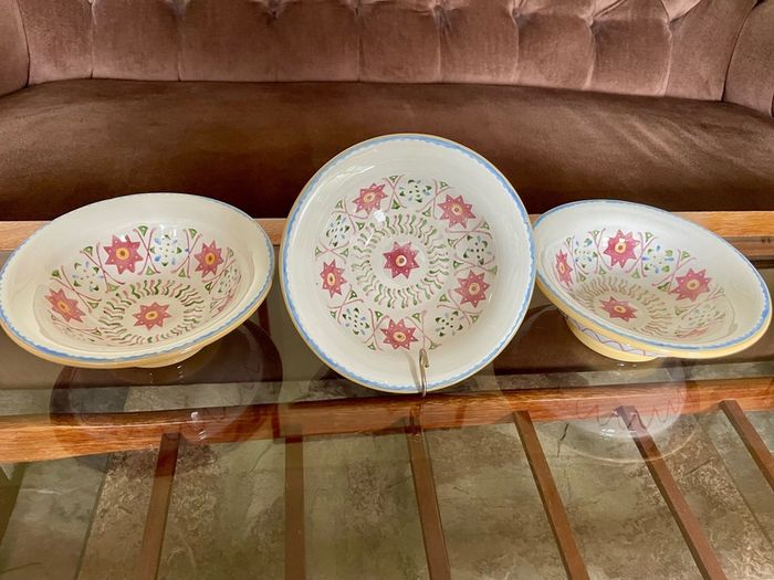 Three Discontinued Nicholas Mosse Kelloggs Hand Painted Breakfast Bowls