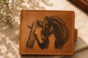 Leather Wallet for Men Handmade Bifold Wallet Horse Engraved Wallet Brown Leather Wallet